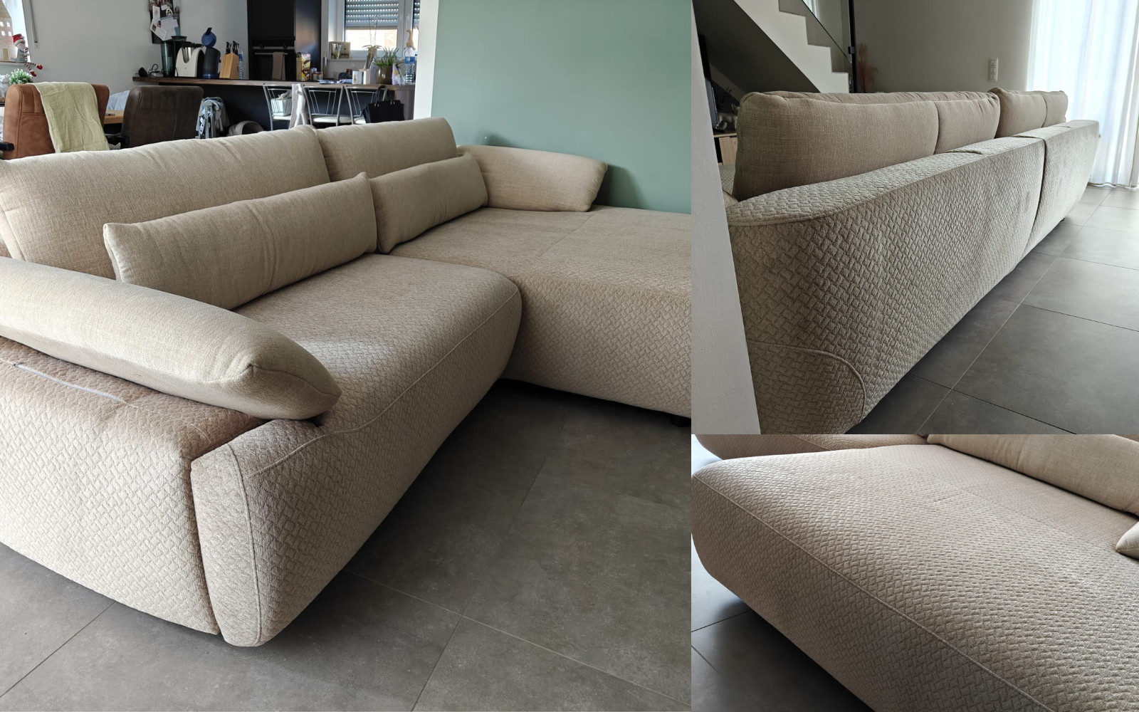 Ein maßgefertigtes, hochqualitatives Sofa in hellem und zeitlosem Beige-Ton.